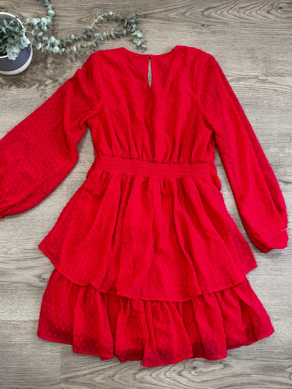 Japna Red Swiss Dot Tiered Ruffle Dress XL
